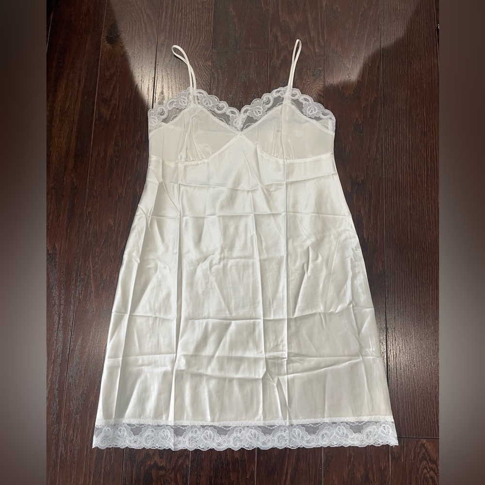 Trina Turk Silk Blend Satin Lace Camisole Slip Dress Ivory Size Medium